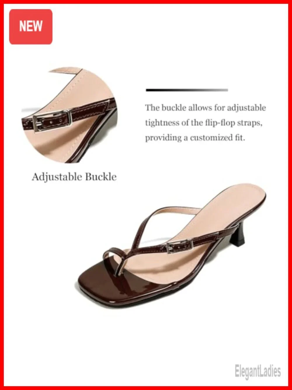 Patent Leather Kitten Heel Toe Ring Sandals Square Toe Flip Flops